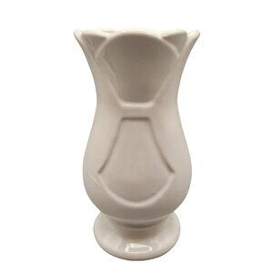 Old Brush Vase USA Pottery White Ceramic Flower Vase Tulip Edge 1940's 8" Tall